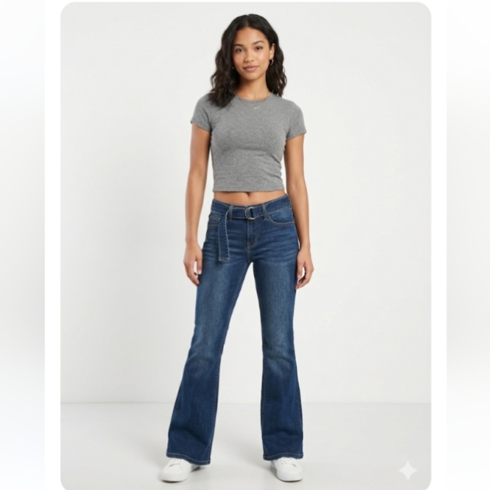 Low-Rise Dark Indigo Wide-Leg Flare Jeans